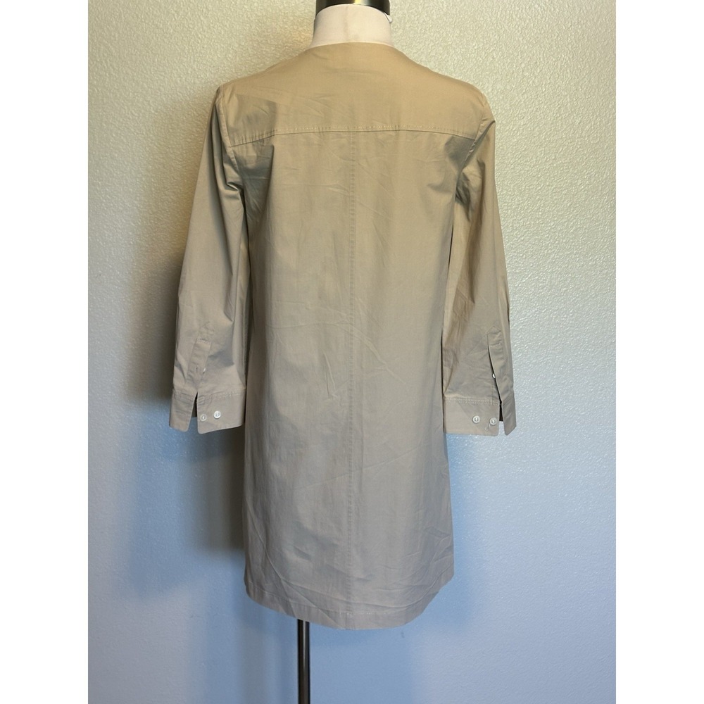 Theory Jullitah B Split-Front Poplin Tunic Dress 3/4 Sleeve Tan Pockets Size 2 - Picture 5 of 11